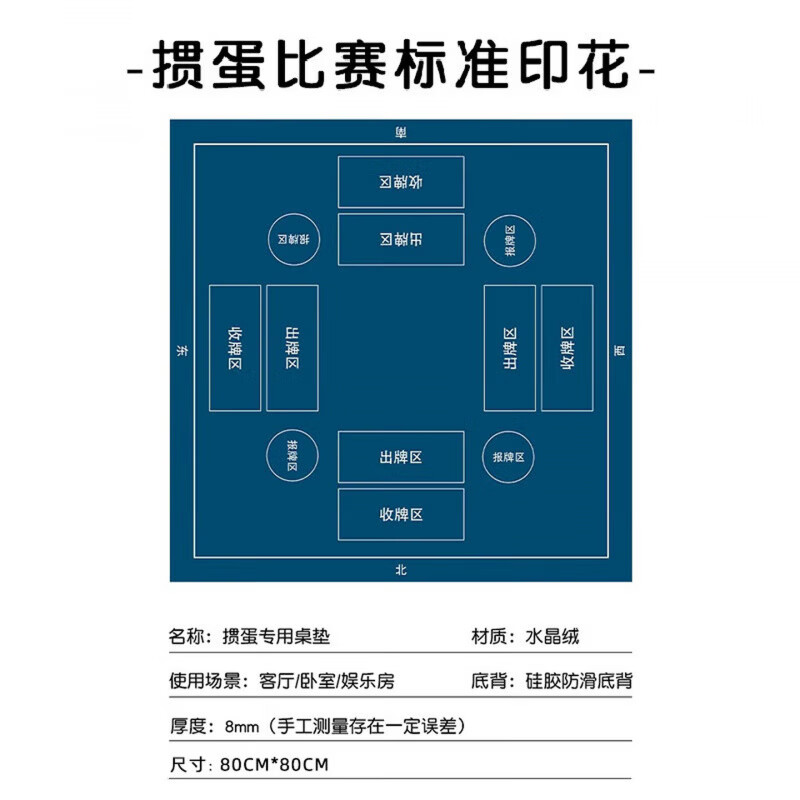 Xun Lin Egg Special Tablecloth Mahjong Table Poker Competition Thickened Soundproofing Noise Reduction Square Playing Cards Waterproof Disposable Table Mat Egg Egg Royal Blue Suede Silent 70*70CM
