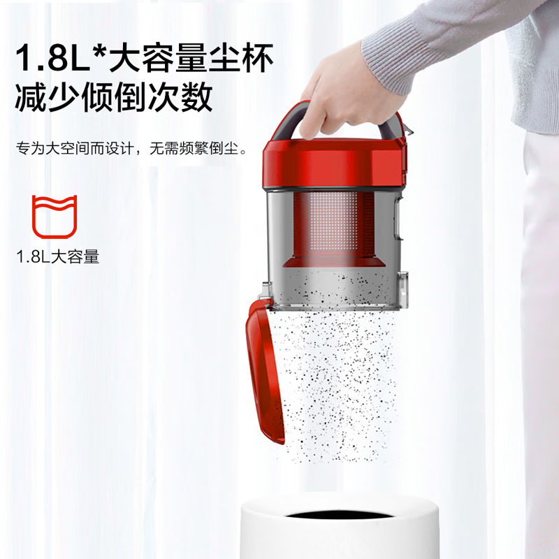 Haier household horizontal vacuum cleaner with high suction and power, one-button automatic cord retraction, handheld multi-function cleaning machine HZW1207Z, Red Flame Red 1207