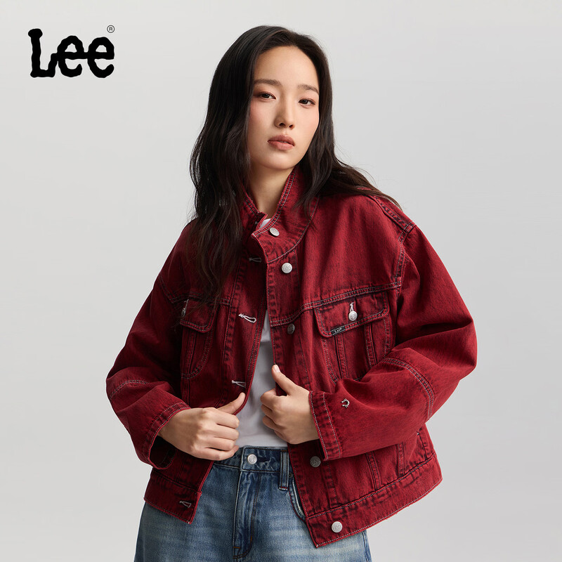 Lee shopping mall style 26 loose version horseshoe rivet design Year of the Horse New Year limited stand collar knight jacket for women