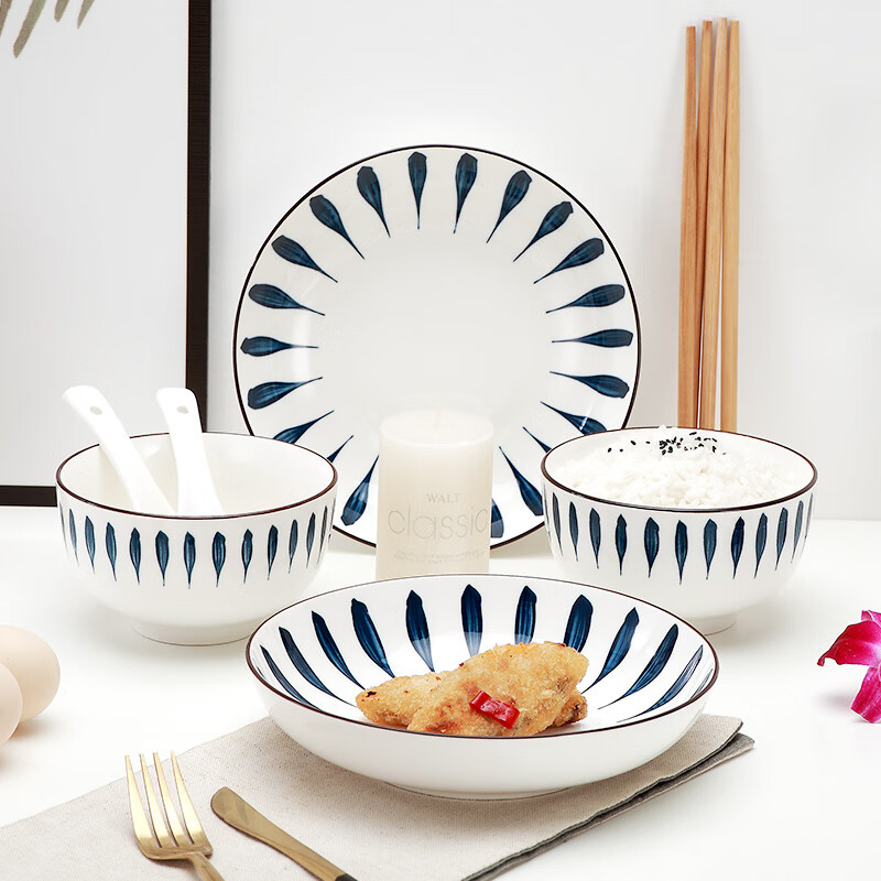 Meng Yuan Chiba 16-piece set of Japanese dishes, underglaze color ceramic dishes and tableware set, plates and plates for eating Chiba 16-piece, no specifications