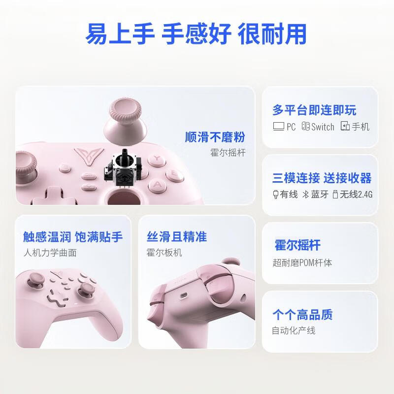 Feizhi Desert Fox Multi-template Wireless Game Controller Bluetooth Computer Switch Mobile Phone Steam Horizon NS Dual Shadow Silk Song Peripheral Annual Party Gift M1 Pink (Receiver Included)