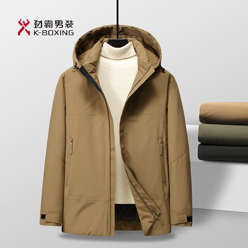 KBXNG Jinba men's detachable hooded down jacket 2025 winter new men's middle-aged casual jacket warm outer military green 14XL (185) 96a