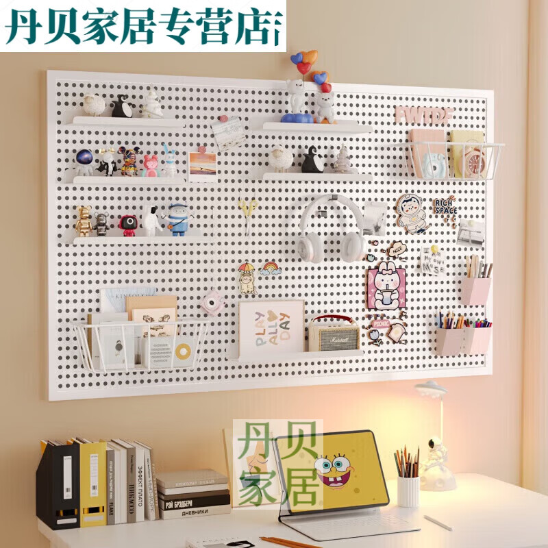 New Rossford round hole hole board storage rack shelf stainless steel multi-functional storage board hardware tool hanging board wall customization matte black (unit cm) with frame 50*100-+10cm hooks 20 pcs