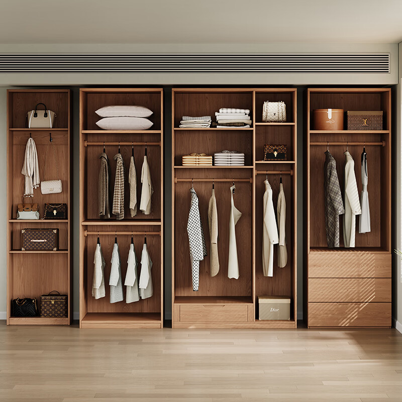 He Jiajiang wardrobe solid wood wardrobe bedroom home storage locker furniture cabinet log style small apartment modern minimalist style 1.4 meters / two doors + two doors with drawers 2.4 meters high / one door to the top Consult customer service / can be customized