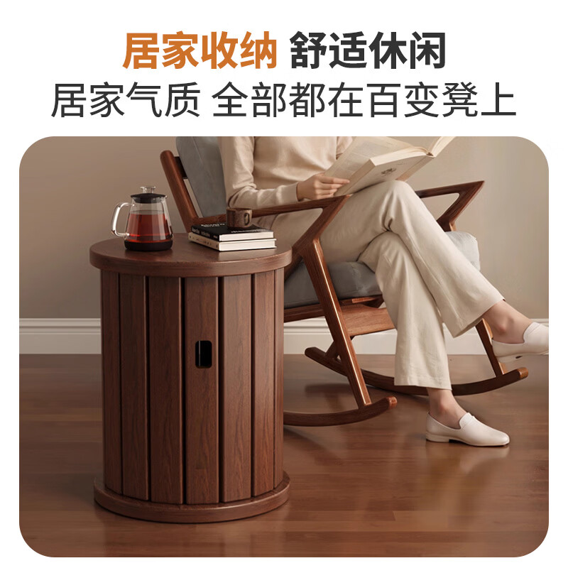 Quanpinwu solid wood stool household stackable round stool stacking stool spare dining table side stool combination stool round four walnut color