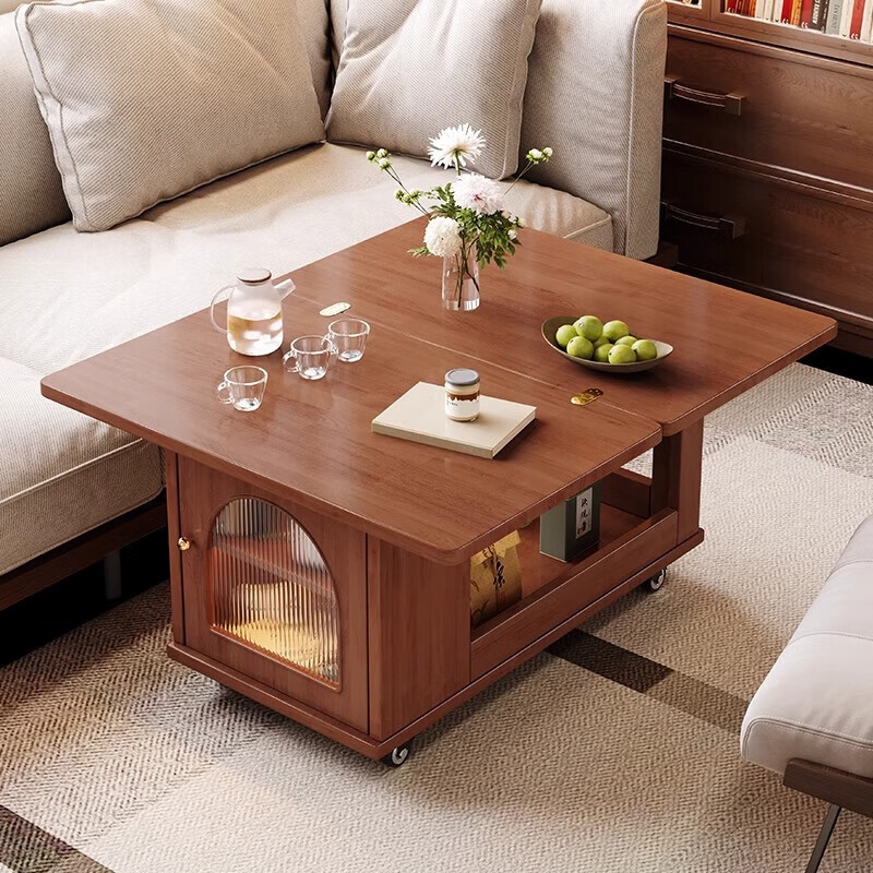 Mobile side table foldable small coffee table living room household small apartment sofa side cabinet solid wood multi-functional trolley walnut color all solid wood folding side table