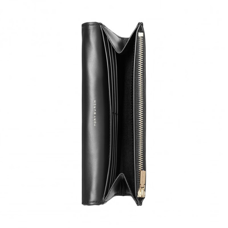 Tory Burch Kira Logo flap with magnetic snap buckle leather wallet women's black basic outfit (bag + dust bag)