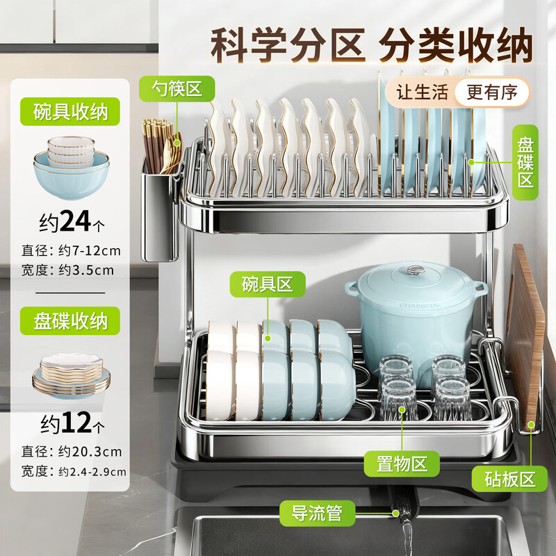 Best Helper Kitchen Storage Rack Stainless Steel Dish Rack Multifunctional Drain Rack Large Capacity Countertop Kitchen Utensils