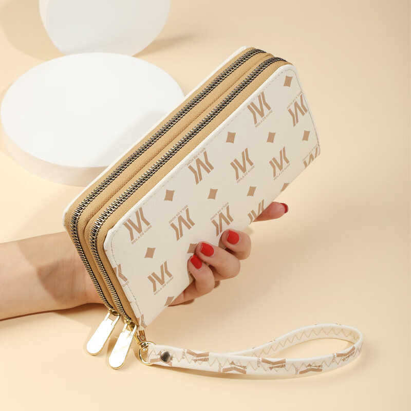 Domestic products carefully selected wallet women's long style 2025 new European and American fashion large capacity double zipper mobile phone bag women's printed hand off-white double zipper