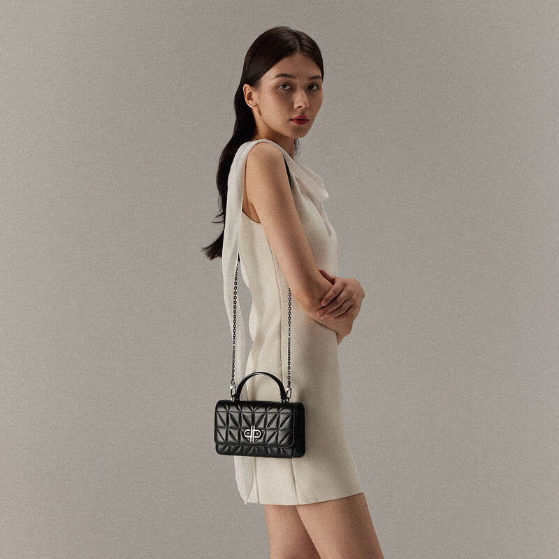 PEDROICON Series Diamond Mini Square Bag Hand-held Shoulder Bag Women's Bag PW4-36500014 Black S