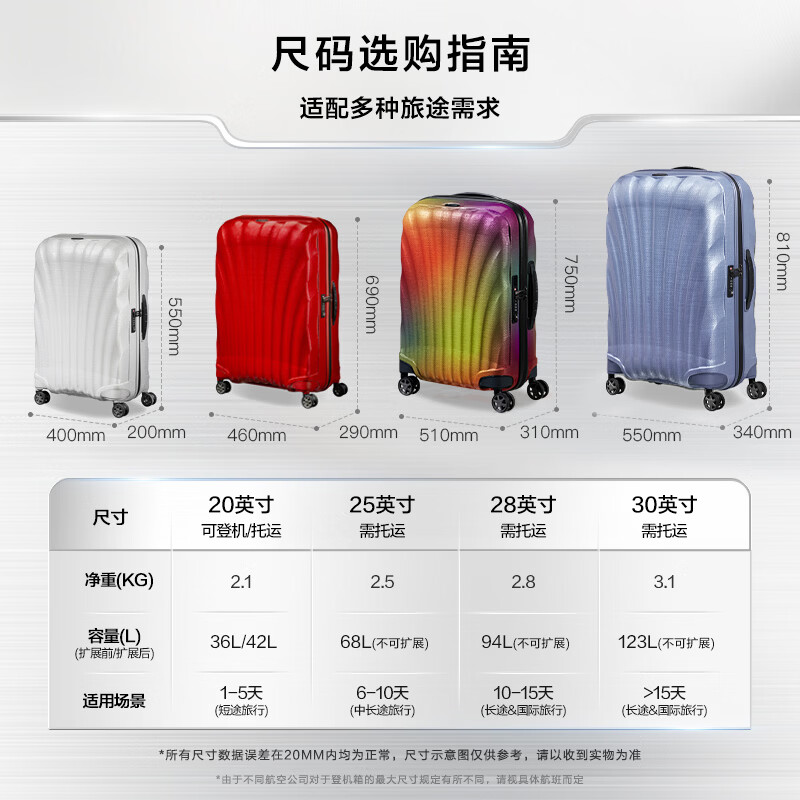 Samsonite Luggage 30-inch Trolley Case Lightweight Shell Case Travel Bag CS2 Lavender Purple Coded Boarding Case