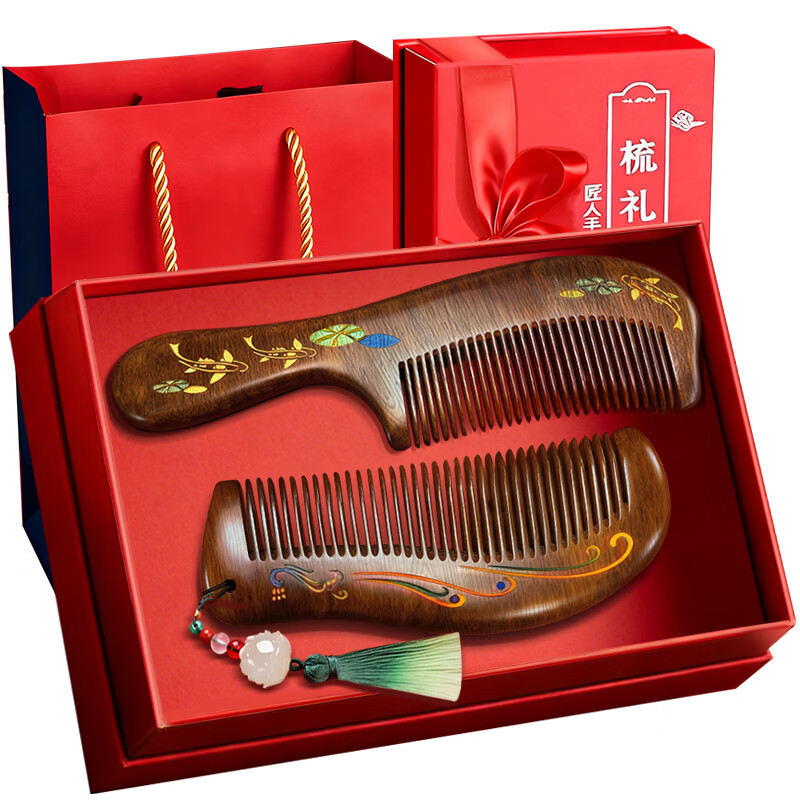 Lishikan Sandalwood Comb Gift Box Massage Anti-static Women's Birthday New Year's Day Gift Premium for Mom, Girlfriend and Wife