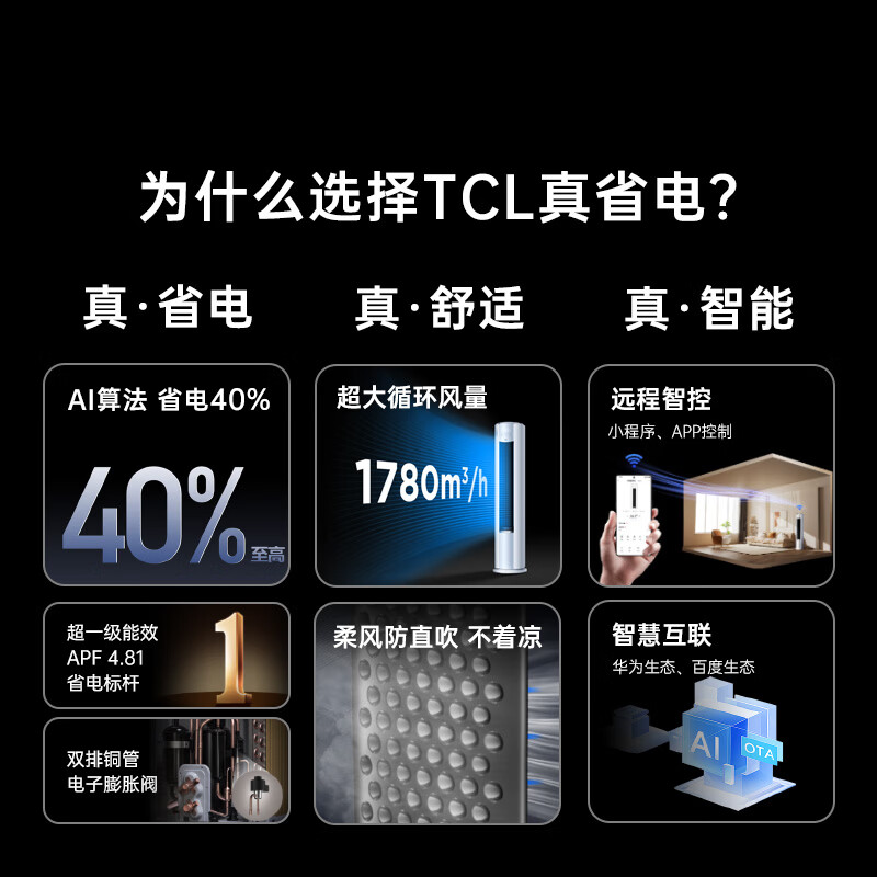 TCL air conditioner new product Jingdong co-branded True Power Saving Pro second generation large 3 horsepower new first-level energy efficiency variable frequency double row copper tube vertical living room KFR-72LW/RT2Eb+B1 national subsidy