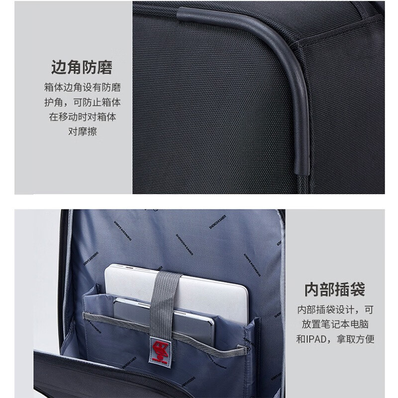 SHENGSHISABER Swiss Army Knife Group Luggage Women's Suitcase Male Student Universal Wheel Oxford Bra Rod Case Business Large Capacity Black 26 Inch