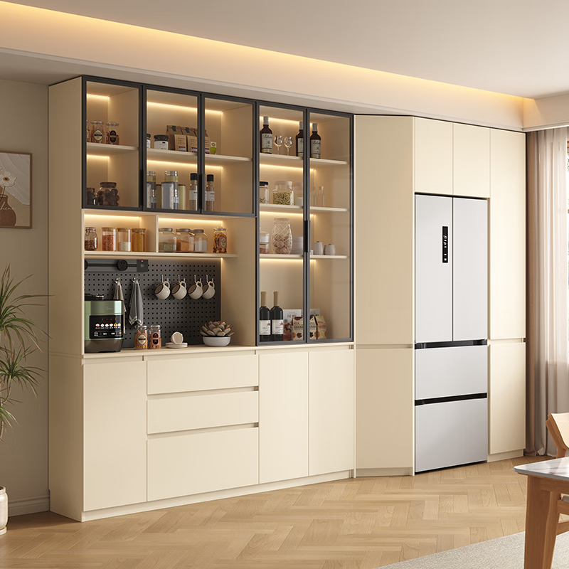 Gugezhijia customized solid wood sideboard against the wall, integrated storage cabinet, warm white storage cabinet, wine cabinet, kitchen dining table integrated cabinet, 2.0 meters long