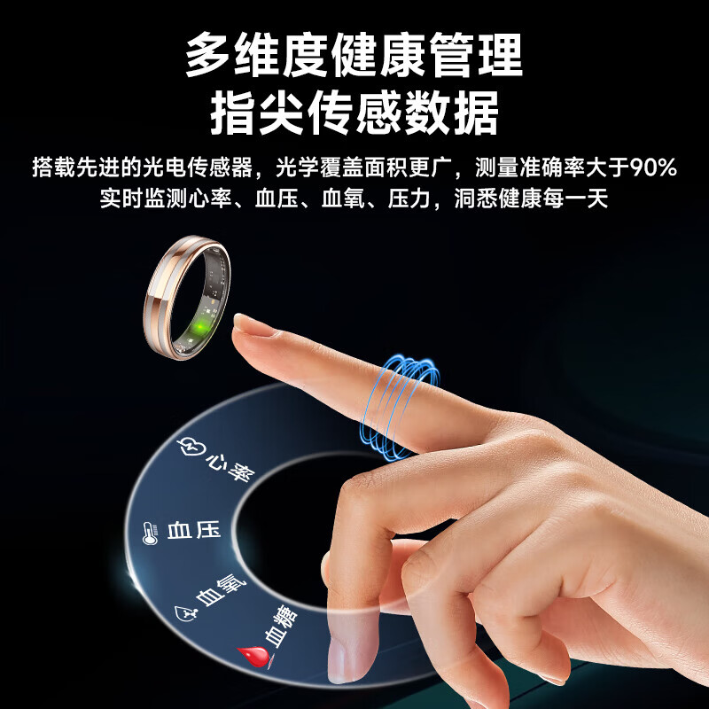 CH Medical Flagship Heart Rate and Blood Pressure All-Weather Monitoring Smart Ring Blood Oxygen Sleep Pressure Blood Sugar Recording Sports Health Ring Waterproof Gift Recommended for Men and Women Gold 9