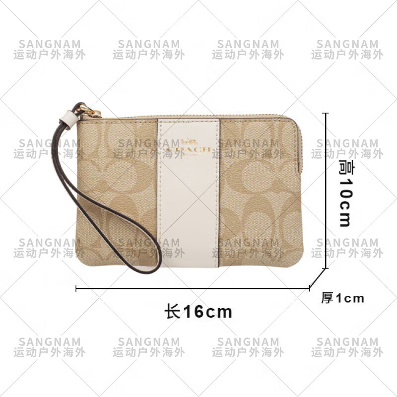 COACH Coin Purse Clutch Small Handbag Wallet Women's Wrist Mobile Phone Card Holder Carriage White spelled oatmeal logo