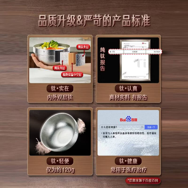 Sansi Steel pure titanium rice bowl, soup bowl, noodle bowl, eating small bowl, double-layered anti-scalding children's bowl 6-12 years old, household outdoor tableware, pure titanium double-layered bowl, 11.5cm