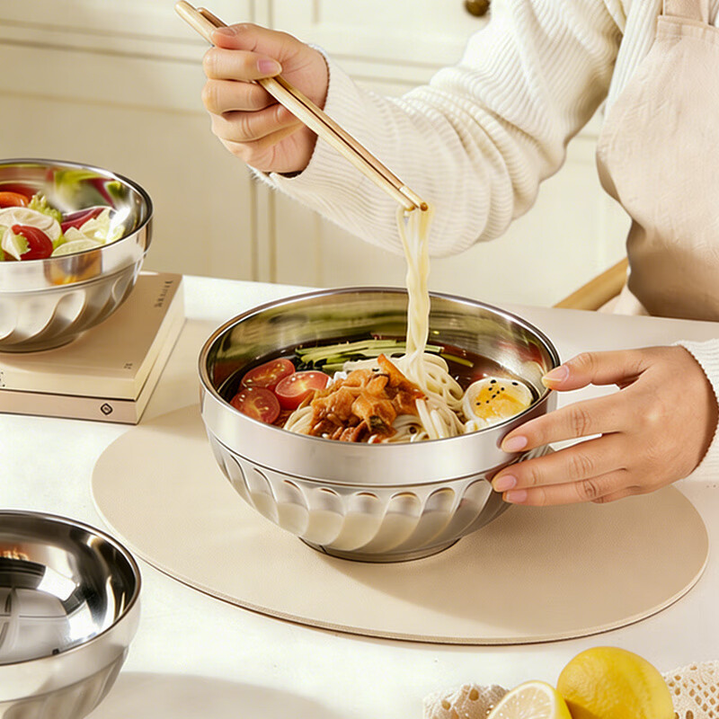 MAXCOOK 304 stainless steel bowl 12CM soup bowl tableware noodle bowl double-layer insulation MCWA-094