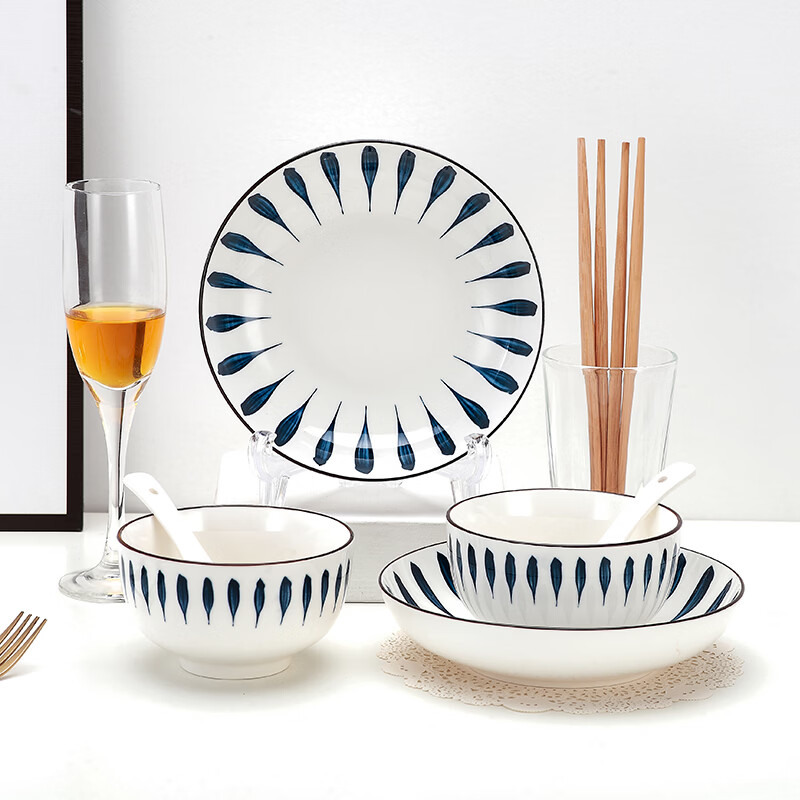 Meng Yuan Chiba 16-piece set of Japanese dishes, underglaze color ceramic dishes and tableware set, plates and plates for eating Chiba 16-piece, no specifications