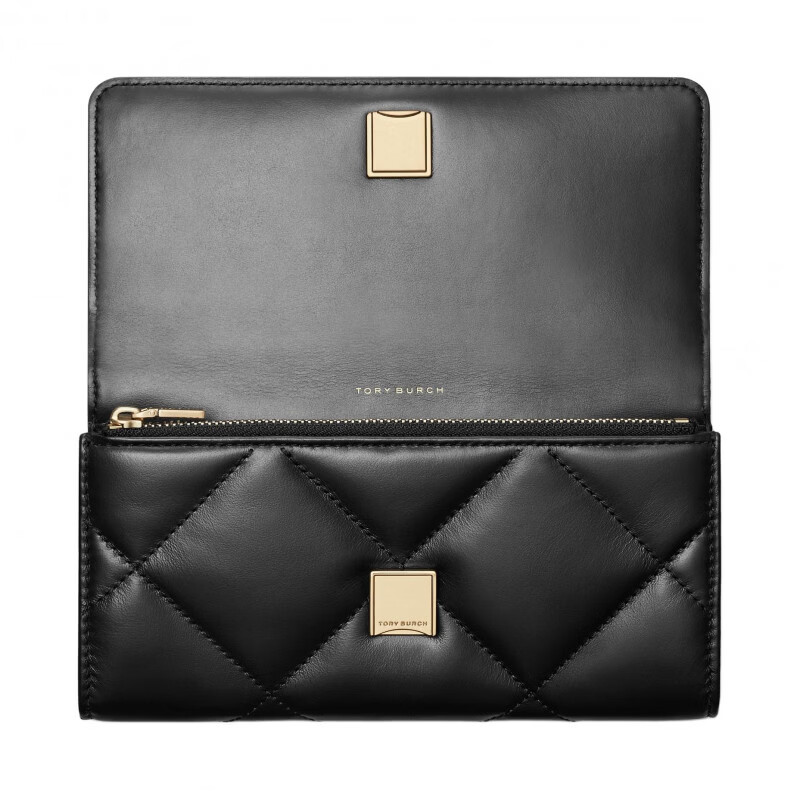 Tory Burch Kira Logo flap with magnetic snap buckle leather wallet women's black basic outfit (bag + dust bag)