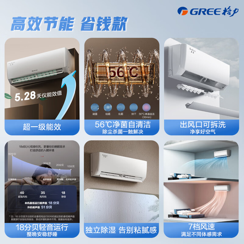 Gree Air Conditioner Tianyi Large 1 Horsepower New Level Energy Efficiency Frequency Converter Pure Copper Tube Bedroom Energy Saving and Power-Saving Hang-up National Subsidy KFR-26GW/(26504)FNhAa-B1