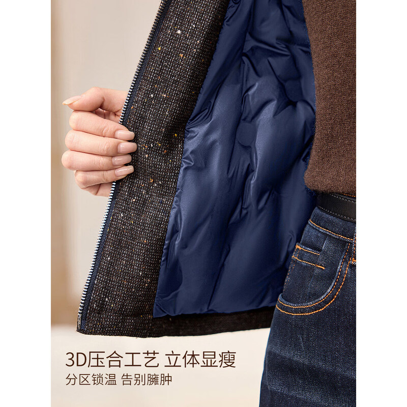 Mohan Yimei 25 new winter style wool color-blocked lapel waist and dropped shoulders micro cocoon style workwear style short down jacket