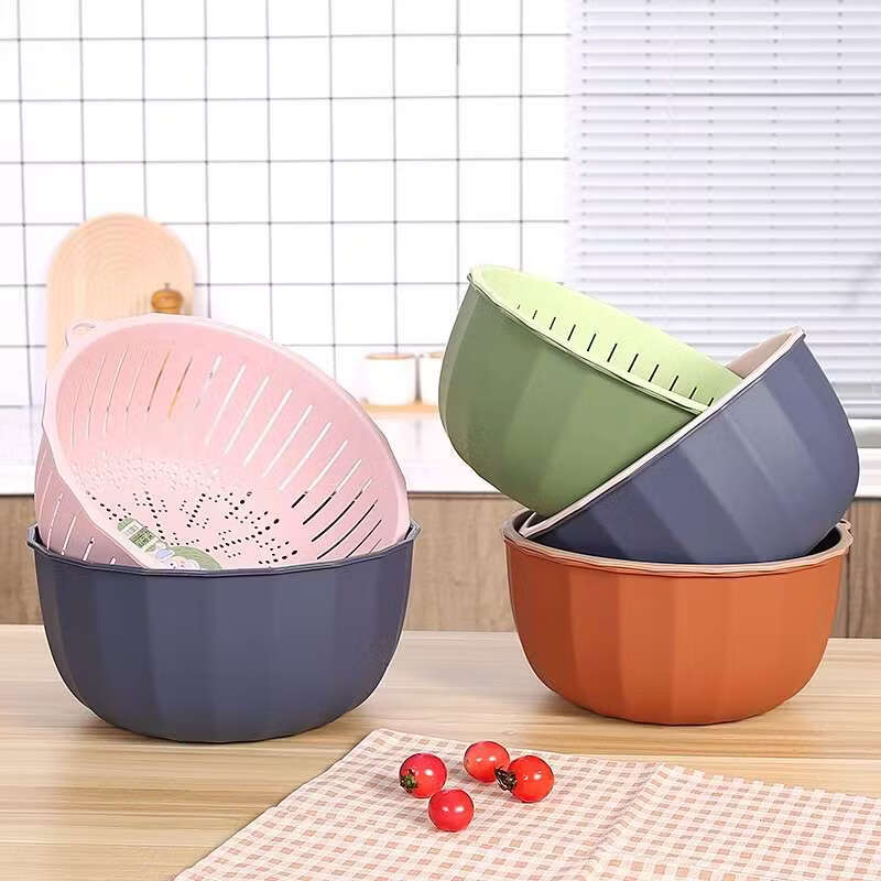 Yusenyi Multifunctional Thickened Vegetable Basket Hanging Storage Double-layer Plastic Fruit Basket Kitchen Rice Blue Drain Strainer Pumpkin Color Rectangular Thickened Double-layer Drain Basket Damage Guarantee
