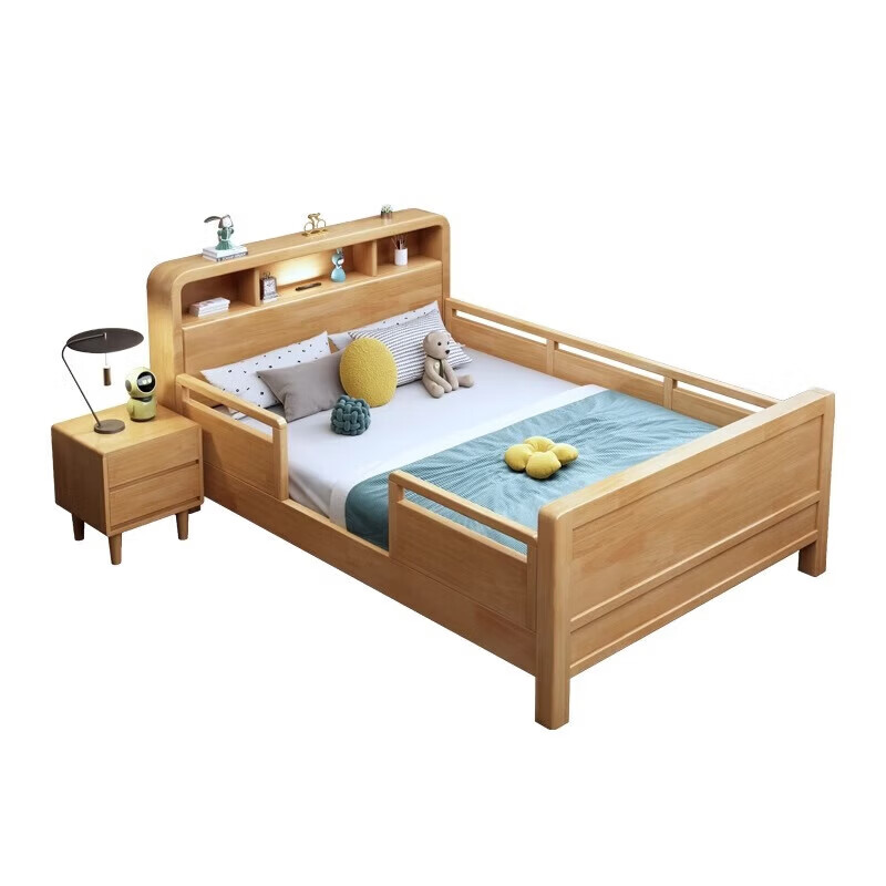 Children's solid wood bed with guardrail dormitory student single bed 1.5 meters simple small apartment bedroom bed with lights single bed + 20cm latex mattress - delivery and installation 1.5 meters * 2.0 meters frame structure