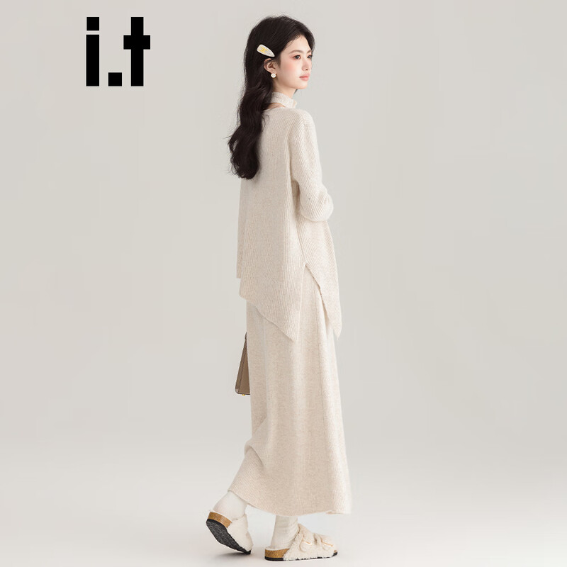 CHOCOOLATEit French irregular hem knitted sweater set for women, winter high-end skirt two-piece set, apricot M