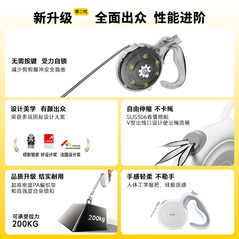 Petsuper pet automatic retractable dog leash pet dog leash dog leash large, medium and small dogs explosion-proof dog walking artifact white 5 meters long rope - L type dog weight within 120 pounds