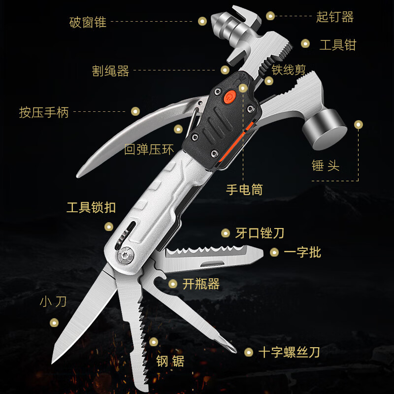 AOLACOW multifunctional outdoor hammer and pliers combination tool window breaking hammer multipurpose car safety hammer car emergency life saver
