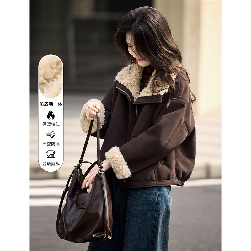 Xinfeiyu fashionable casual temperament imitation sherpa warm jacket 25 winter new age-reducing lapel short imitation fur