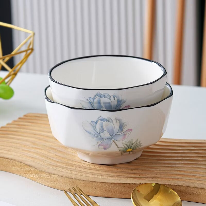 Qinkai Guoxianghua bowl and dish set for home use, light luxury and high appearance, new style ceramic tableware set for housewarming, 40 pieces, 10 bowls, 10 plates, 10 spoons, 10 chopsticks
