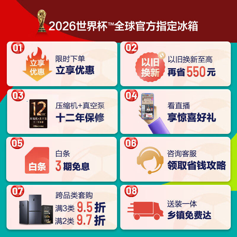 Hisense Small Durian 500L French-style multi-door refrigerator vacuum preservation dual system embedded large capacity first-class energy efficiency net taste air-cooled white BCD-500V5FZKQD national subsidy