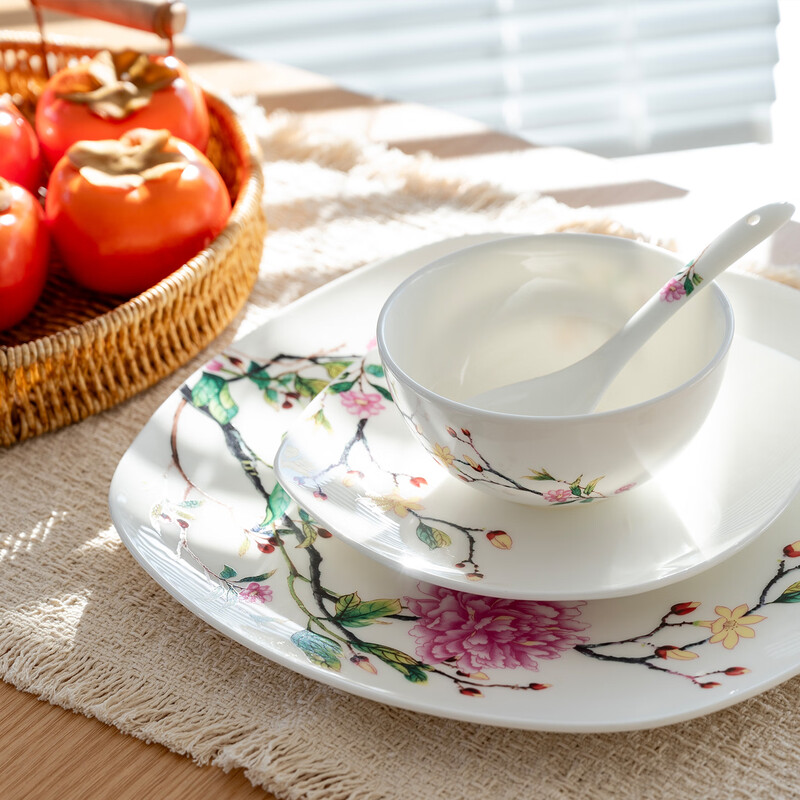 Ronda bone china tableware set Fenfangjiayuan dishware set for home use 2025 new high-looking ten bowls and ten plates set Fenfangjiayuan meal for 4 people 18-piece set