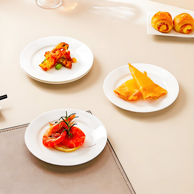 Sky Top plate, bone plate, ceramic eating plate, bone china pickle dish, household tableware set, pure white 6-inch flat plate, 4 pieces