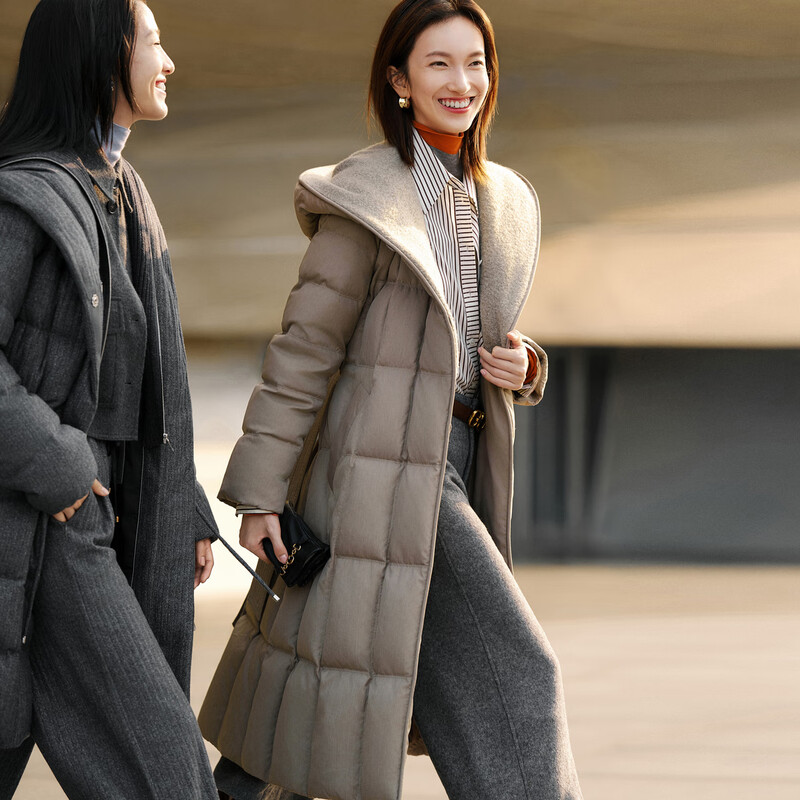 EP Yaying long goose down jacket for women, graphene heating, light and warm, waist-cinching down jacket, same style as the mall Y209A, gray 700+ high loft goose down, quiet luxury old money style M, down filling capacity 195g