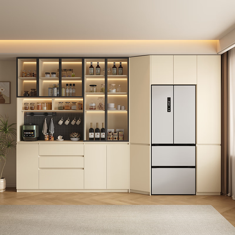 Gugezhijia customized solid wood sideboard against the wall, integrated storage cabinet, warm white storage cabinet, wine cabinet, kitchen dining table integrated cabinet, 2.0 meters long