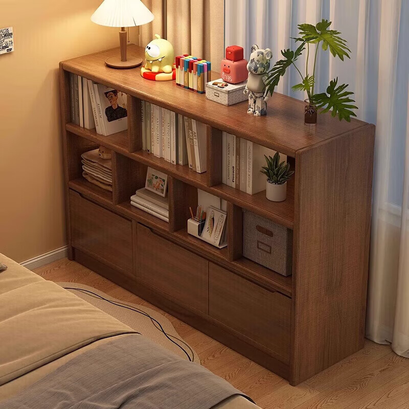 2025 new style bookshelf and storage cabinet integrated wall-mounted living room bay window low cabinet bedside storage grid cabinet furniture magnetic cabinet door large cedar walnut color 120cm