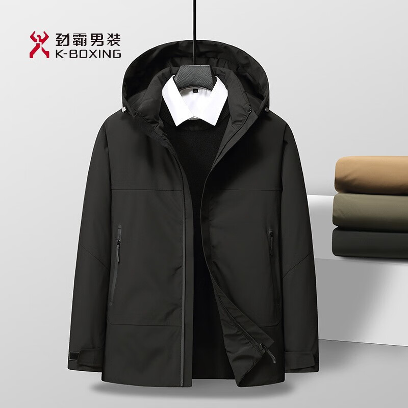 KBXNG Jinba men's detachable hooded down jacket 2025 winter new men's middle-aged casual jacket warm outer military green 14XL (185) 96a