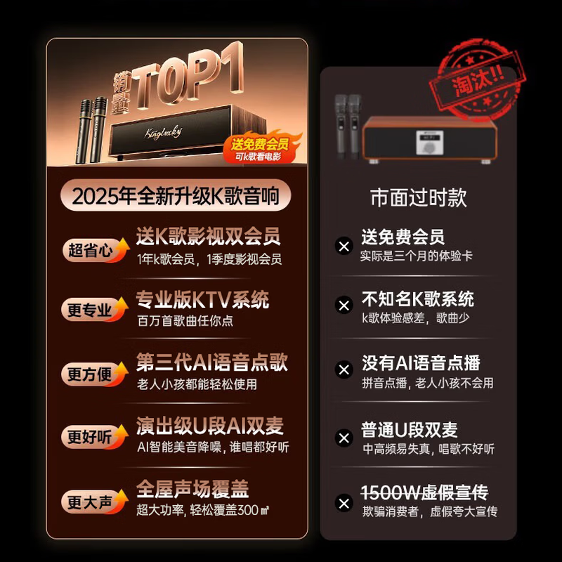 Jinyun 25-year-old top-of-the-line home ktv singing complete set of equipment karaoke microphone audio karaoke all-in-one TV mobile phone karaoke machine Bluetooth speaker amplifier V1pro top-of-the-line version K song/movie dual system丨U segment dual microphone