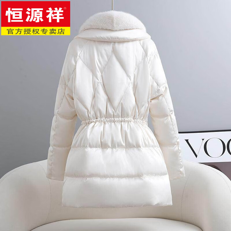 Hengyuanxiang brand women's winter high-end white goose down down jacket women's waist slimming imported mink fur collar Haining fur jacket milky white S