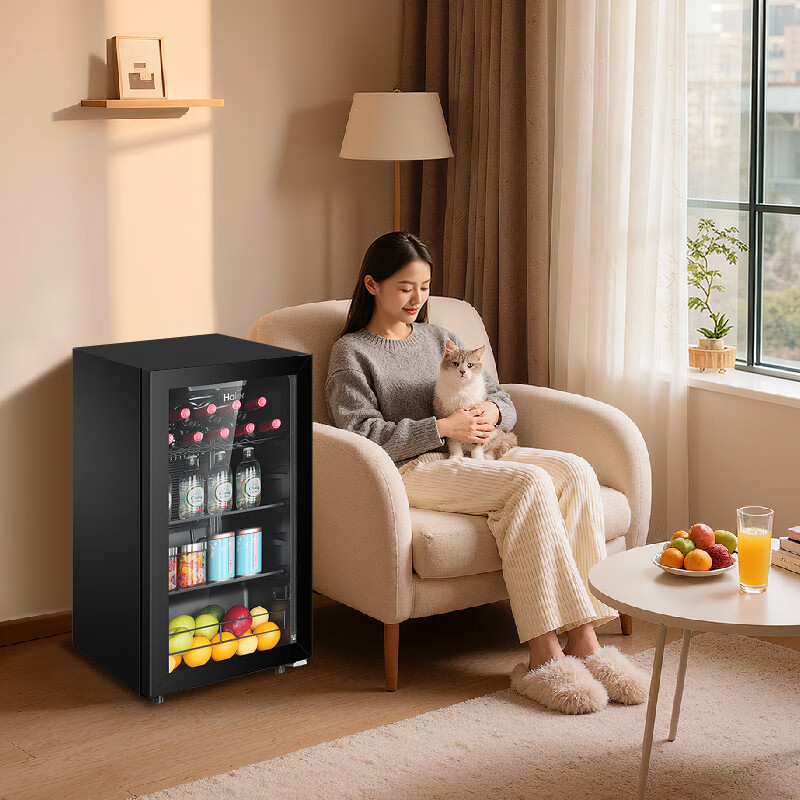 Haier 96L new generation small ice bar household fruit and vegetable refrigerator fresh cabinet office living room mini refrigerator upright small freezer first-class energy efficiency LC-96LHED1