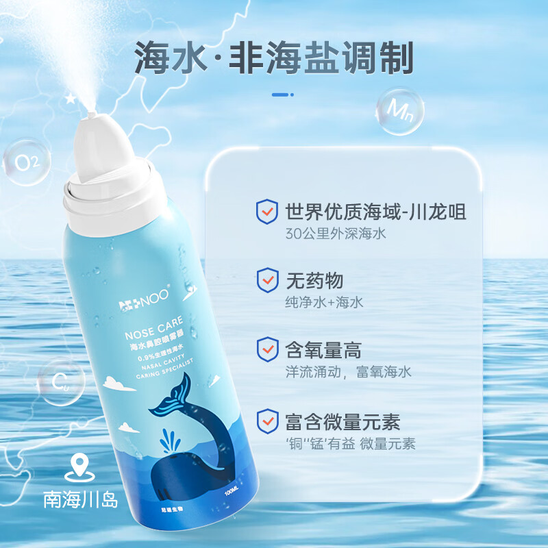 Nino Physiological Seawater Nasal Sprayer Nasal Cleansing Sea Salt Water Nasal Cleansing Spray for Adults and Children 100ML