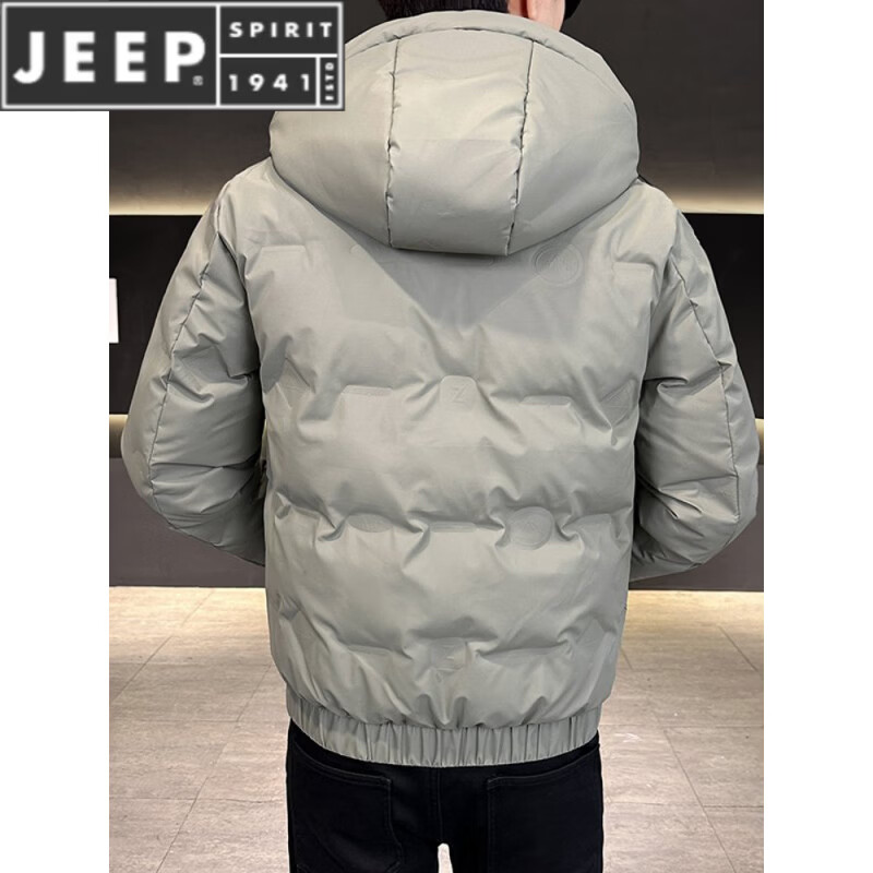 JEEP SPIRIT men's short winter hooded down jacket 2025 new thickened warm slim fit wash-free winter jacket trend 1053-1 style black M 90-105 catties