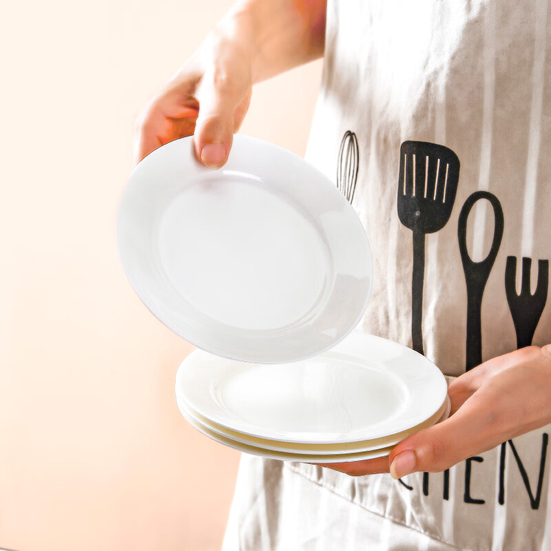 Sky Top plate, bone plate, ceramic eating plate, bone china pickle dish, household tableware set, pure white 6-inch flat plate, 4 pieces