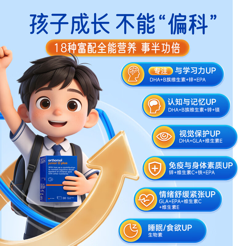 Aoshibao German imported Omega3 children's small champion fish oil dha adolescent students brain supplement to enhance memory focus 30 days basic omega small champion fish oil brain supplement 90 capsules * 1 box