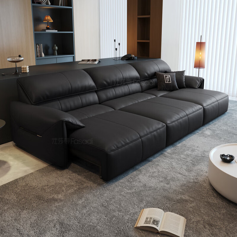 Fasati Italian Minimalist Elephant Ear Electric Functional Sofa Zero Wall Simple Living Room First Layer Cowhide Three Electric 2.8 Meter Single Support Single + Single + Single Support Single Deluxe Edition Q Resilient Sitting 2.8mm Thickened Semi-Green First Layer Cowhide
