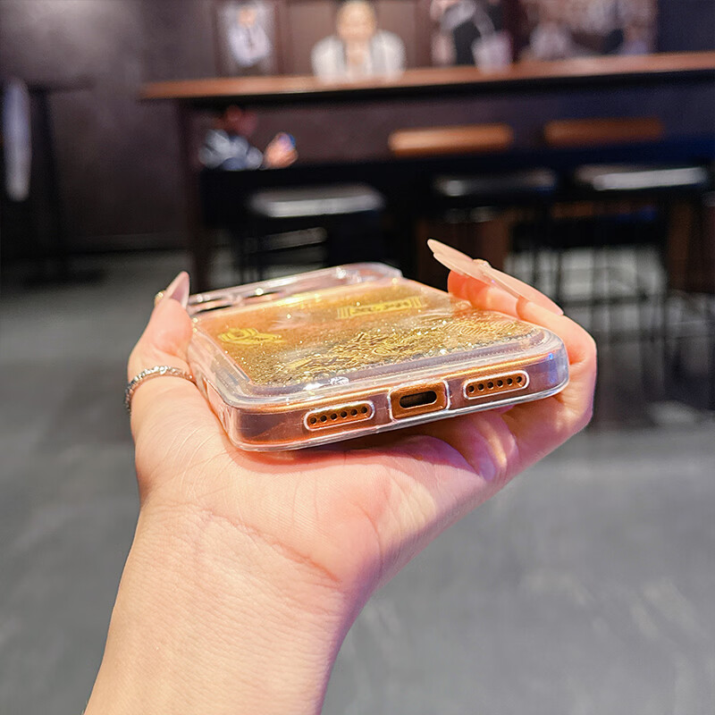 Heat Quicksand Gold Foil Suitable for Apple 17promax mobile phone case iPhone17ProMax protective cover Year of the Horse New Year God of Wealth Guangjin Transparent Anti-fall Creative